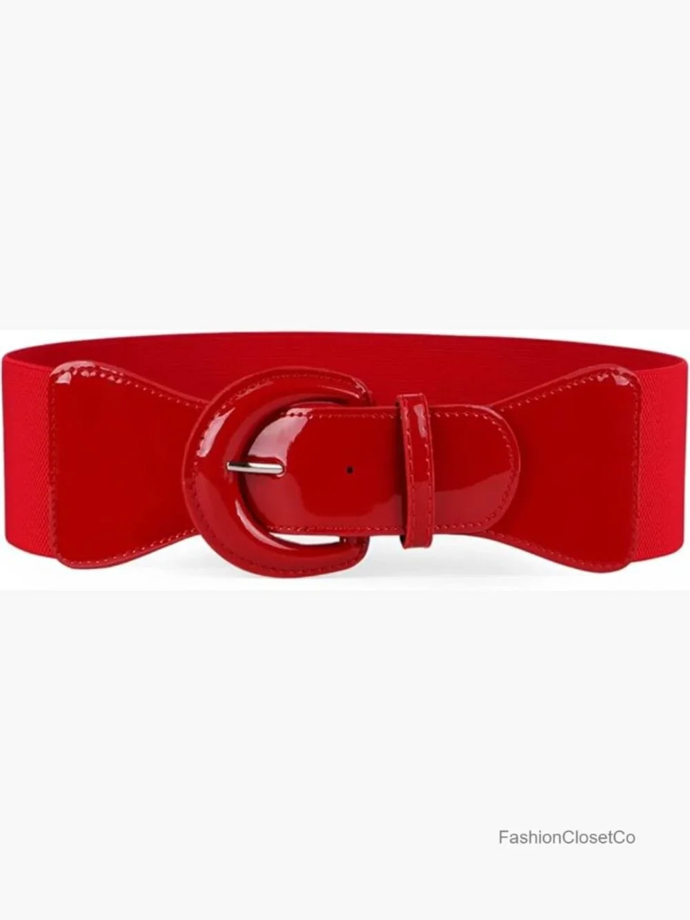 Wide Stretch Belt, Vintage Chunky Buckle Elastic Patent Leather Belt for Dress